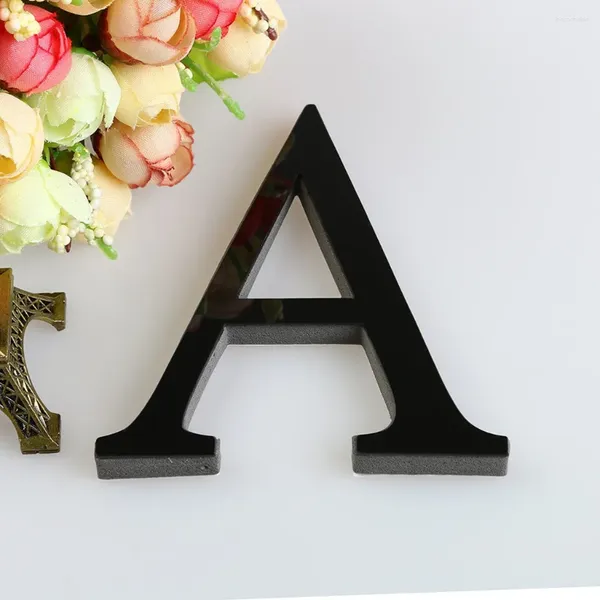 Figuras decorativas 26 letras inglesas espejo pegatinas de pared 3D DIY acrílico negro alfabeto calcomanías arte mural cartel fiesta en casa