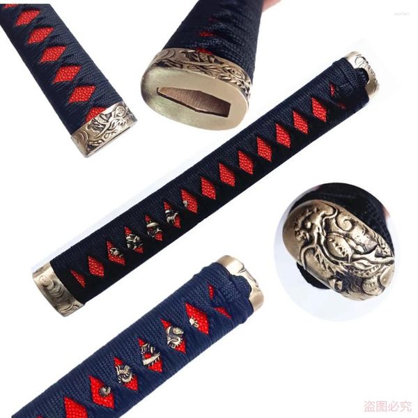 Figuras decorativas 26 cm Mango de tsuka de alta calidad Brass Copper Talled Fuchi Kashira Menuki Accesorios para espadas japonesas piezas de katana negra