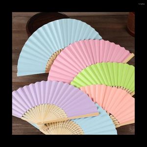 Decoratieve beeldjes 28 -st. Handheld vouwen Witpapier fans opvouwbare bamboe voor bruiloft DIY Crafting Wall Decor Party Gunsten willekeurig