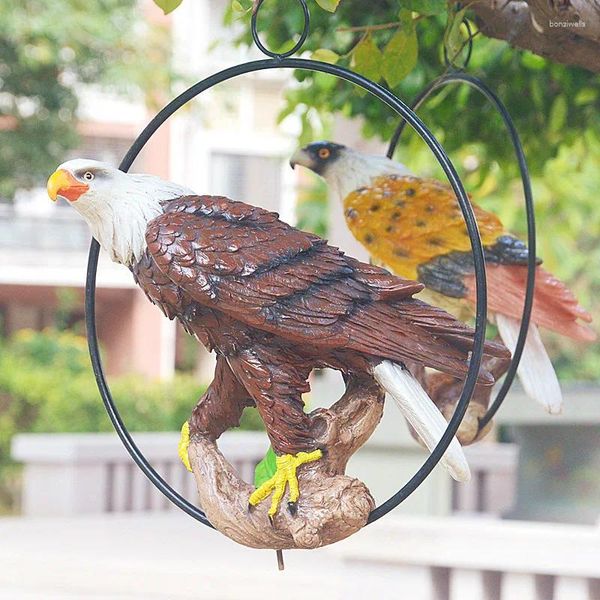 Figurines décoratives 2pc Alimentation transfrontalière Hoop Eagle Hanging Ornement Garden Courté paysage sculpture Modèle d'oiseau Crafts résine