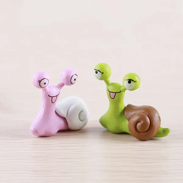 Figurines décoratives 2pcs grands yeux figures d'escargots amant vert rose mini fée jardin animaux statues jardin ornements de mousse miniature jardin