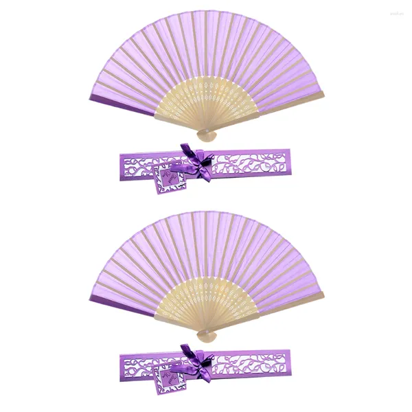 Figuras decorativas 2pcs Ventiladores plegables clásicos delicados marco de bambú de fanáticos de estilo chino con caja para mujeres (púrpura)