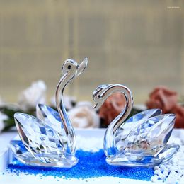 Figurines décoratives 2pcs Crystal Swan Figurine Verre miniature Animal Paper Paper Favors Cadeaux Articles Articles pour la décoration pour la maison