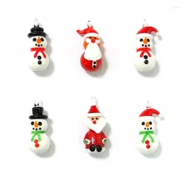 Decoratieve beeldjes 2 stuks schattig glas kerstsneeuwman charme mini kerstman beeldje hanger voor jaar xmas decor accessoires diy sieraden