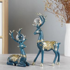 Decoratieve Beeldjes 2 Stuks Rendier Sculptuur Home Decor Herten Hars Standbeeld Iterior Huis Woonkamer Accessoires Kantoor Kast Unieke Elanden