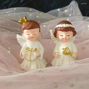 Figurines décoratives 2 pièces/ensemble Styles européens ange en résine mignon Miniature décorations de gâteau de fête d'anniversaire pour enfants accessoires pour la maison