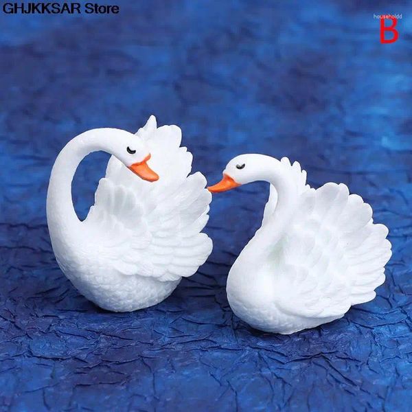 Figuras decorativas 2 unids/set conjuntos de cisnes amantes pájaro modelo animal estatuilla adorno para el hogar decoración artesanía en miniatura jardín decoración de hadas DIY