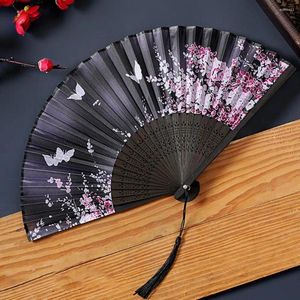 Decoratieve Beeldjes 2 Stuks Kwastje Decor Faux Zijden Doek Vouwen Fan Vlinders Print Chinese Stijl Hanfu Kleine Bamboe Party Favor Thuis