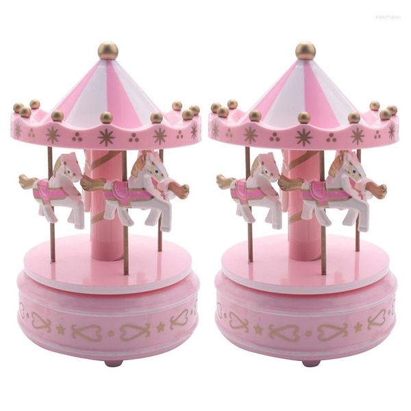 Figuritas decorativas 2X carrusel Musical caballo caja de música de madera juguete niño bebé rosa juego