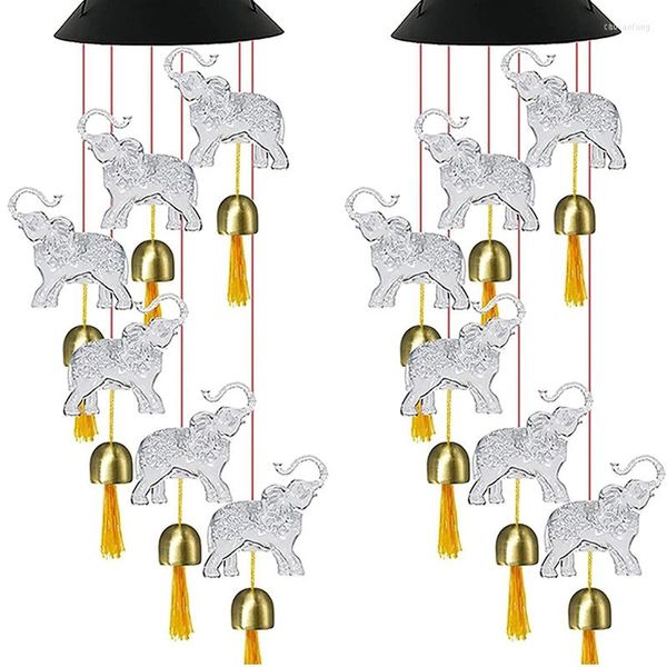 Figurines décoratives 2X carillons éoliens solaires éléphant suspendu lumière avec cloches changement de couleur étanche