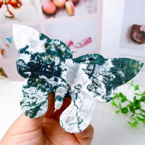 Decoratieve beeldjes 3,1 inch natuurlijk mosagaat kwarts handgesneden vlinderstandbeeld helende energie steen kristal ambachten voor kerstcadeau 1 stuks