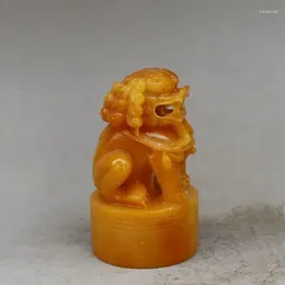 Figurines décoratives 3,5 "Chine sculpture de statue de joint circulaire de lion de pierre de pierre sculptée à la main