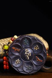 Figurines décoratives 3"Collection du Temple du Tibet Vieille Météorite Naturelle Mosaïque Gem GZi Perles Coquille Six Caractères Vérité Pendentif Amulette Dharma