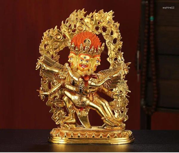 Figuras Decorativas 30 CM Grande -BUENO---Budismo Budista Hogar Familia Protección Eficaz Latón Puba Jingang Yamantaka Buda Chapado en Oro