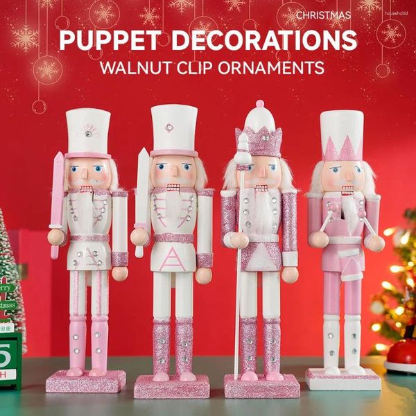 Figuras Decorativas 30 CM Cascanueces De Madera Soldado Estatuilla Marioneta Brillo Rosa Soldado Muñeca Juguete Adorno Artesanal Navidad Oficina En Casa