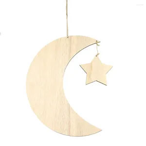 Figurines décoratives 31cm Grand croissant de lune Pentagramme étoiles pendentif en bois Artisan