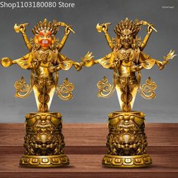 Figurines décoratives 34 cm en laiton cuivre en cuivre à la main six bras mahakala mahagalla statue de Bouddha