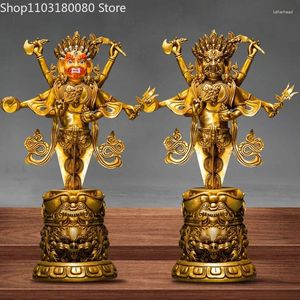 Figurines décoratives 34 cm en laiton cuivre en cuivre à la main six bras mahakala mahagalla statue de Bouddha
