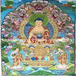 Figuras decorativas 35 "Tíbet seda Shakyamuni Buda pintura Tangka Thangka Mural