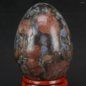 Decoratieve beeldjes 36x50mm natuursteen blauw opaal fossiele bol ei chakra genezing reiki carving ambachten mineralen met stand
