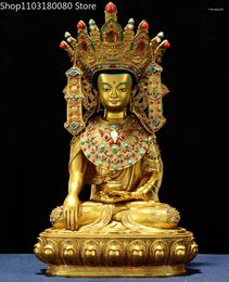 Figurines décoratives 37 cm en cuivre en laiton doré éveillé Bouddha inclinable 12 ans statue Shakyamuni Statue pleine longueur Figure Tibet Sculpture grande