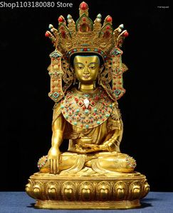 Decoratieve beeldjes 37 cm koper messing vergulde vergulde ontwaakte bijkomende boeddha 12-jarige shakyamuni-standbeeld figuur van de volledige lengte tibet sculptuur groot