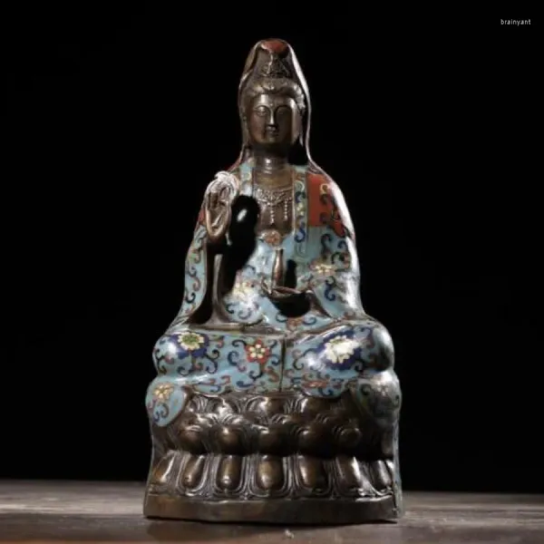 Figurines décoratives 38cm Xuande signée vieille statue enterrée en Bronze chinois Guanyin Budha Q411