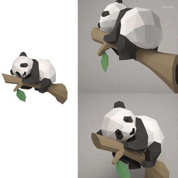 Figuritas decorativas 3D Animal papel modelo Panda en el árbol geométrico Origami para decoración de pared del hogar juguetes educativos para niños