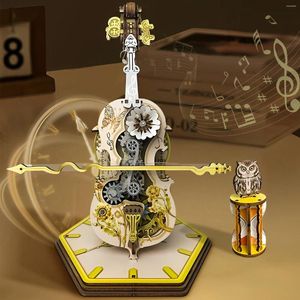 Decoratieve beeldjes 3D cello puzzels houten modelkit met basis diy muziekbox bouwen creatief puzzel speelgoed