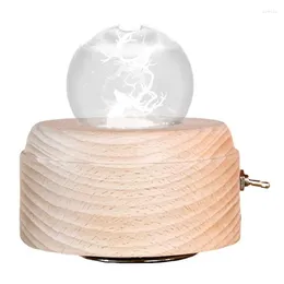 Figurines décoratives 3d Crystal Ball Music Rotation Globe Globe en bois Lampe de chevet de nuit