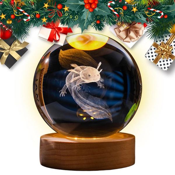 Figurines décoratives boule de cristal 3D, ornements avec Base en bois, cadeau d'anniversaire créatif lumineux pour amis