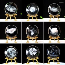 Figurines décoratives boule de cristal 3D avec support planète système solaire gravé au laser globe astronomie cadeau anniversaire sphère de verre maison