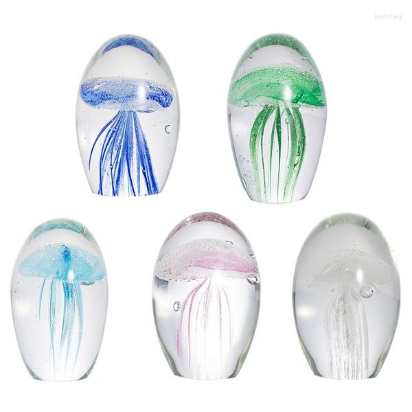 Figuras decorativas Adorno de medusas de cristal 3D Animal marino Pisapapeles Artesanía coleccionable para la vida en el hogar Oficina Decoración de escritorio Regalo
