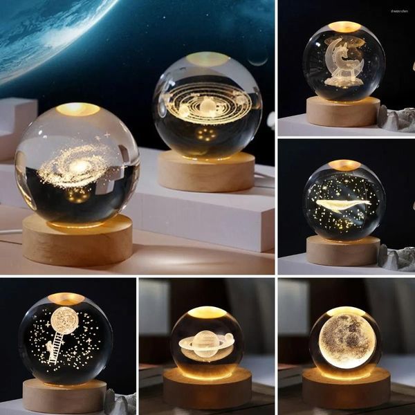 Figurines décoratives 3D Crystal Lights Bulling Planetary Galaxy Ball Night USB LED Bureau Lampe Home Decoration Cadeau de Noël pour les enfants