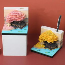 Figurines décoratives 3D Bureau Note Pad Creative Tree House Memo 2024 Déchirure Calendrier de la Saint-Valentin Gift Home Decor