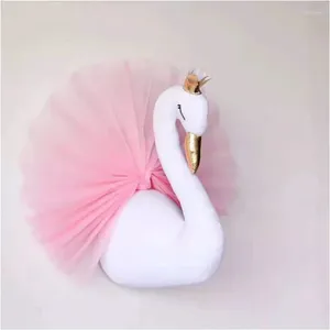 Decoratieve beeldjes 3d Golden Crown Swan schattige muurwandhangen op hangende meid gevulde speelgoed dierenhoofd decor voor kinderkamer verjaardag bruiloft cadeau