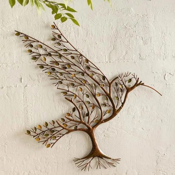 Figurines décoratives 3D Hummingbird Branch Metal Mur Mur Sculpture Fon Crempa