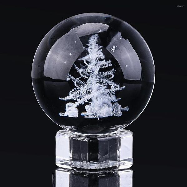 Figurines décoratives 3D Laser Arbre de Noël Boule de Cristal Verre Presse-Papier Art Sphère Globe Présentoir Maison Accessoires de Décoration de Noël