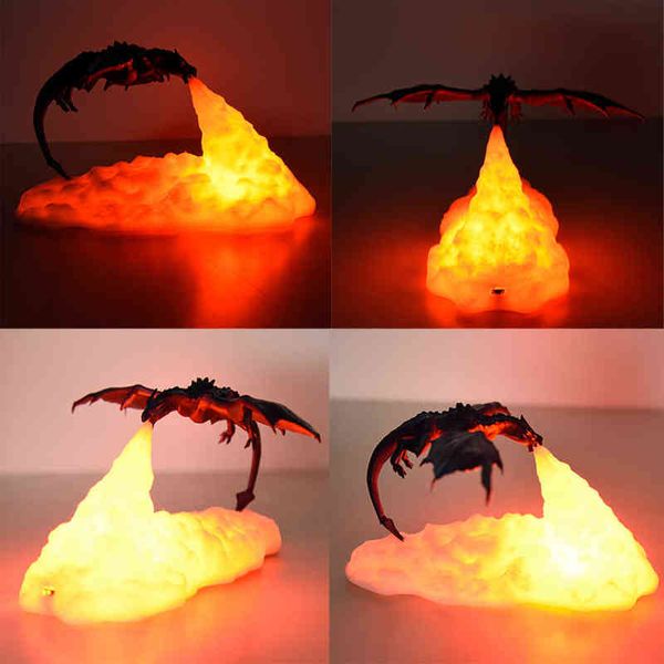 Figurines décoratives impression 3D lampe dragon chambre veilleuse décoration de chambre d'adolescent lumières LED rechargeables éclairage intérieur cadeau d'anniversaire de vacances