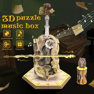 Figurines décoratives Kit de puzzle 3d Magic violo-viologe mécanical boîte en bois de musique en bois pour adultes et enfants d'anniversaire de Noël décoration de bureau cadeau de Noël