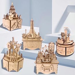 Figurines décoratives 3d puzzle Boîte de musique en bois Diy Modèle d'assemblage Bâtiment créatif pour enfants adultes Kids Gift Desk Decoration