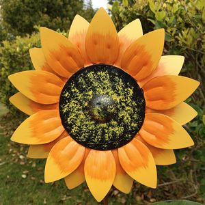 Decoratieve beeldjes 3D Zonnebloem Windmolen Metalen Roterende Wind Spinner Vogel Repeller Outdoor Tuin Decoratie Landscaping