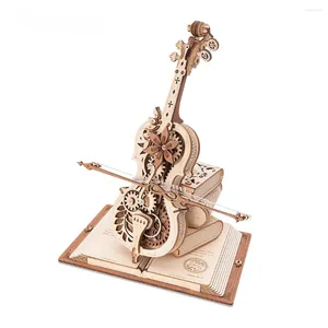 Decoratieve Beeldjes 3D Houten Puzzel Magische Cello Mechanische Muziekdoos Beweegbare Stem Grappig Creatief Speelgoed Voor Kind Meisjes AMK63