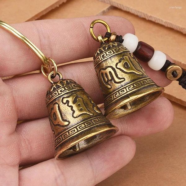 Figurines décoratives 3 pièces artisanat en laiton moulé sous pression rétro écriture cloche voiture vent tibétain Bronze cadeau créatif décoration pendentif