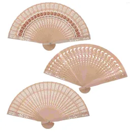 Figuras decorativas 3pcs Ventilador plegable Estilo chino Mano de madera Huecar curva para mujeres