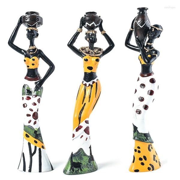 Figuritas decorativas, 3 uds., jarrón Retro, estatua de mujer africana, juego de cultura de resina exótica para el hogar, decoración de sala de estar, adornos artesanales Ye