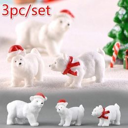 Figurines décoratives 3pcs / ensembles animaux miniatures de Noël Polar ours jardin micro-neige paysage accessoires