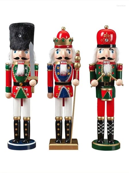 Figuras decorativas 3pcs/set navideño de nuez de madera soldado joyería de 38 cm de títeres regalo de juguete para la habitación de la sala de niños adorno