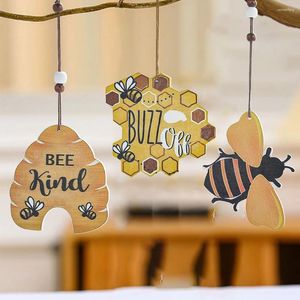 Decoratieve beeldjes 3 stcs/set Pasen Natuurlijke houten bijen honingraat spacer kralen hanger Xmas Tree Charms