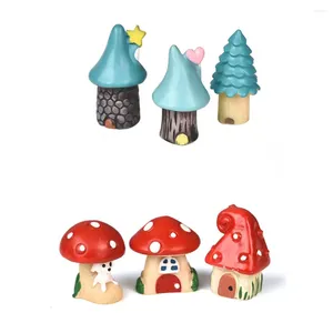 Figurines décoratives 3pcs / ensemble Mini dessin animé Maison de champignons rouges 3 types Diy Resin Fairy Garden Crafor Decoration miniature Micro Gnome